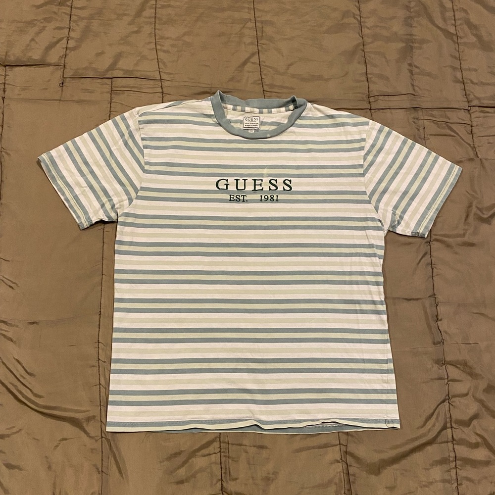 Stripped Guess Embroidered Logo Shirt  Los Angeles Medium